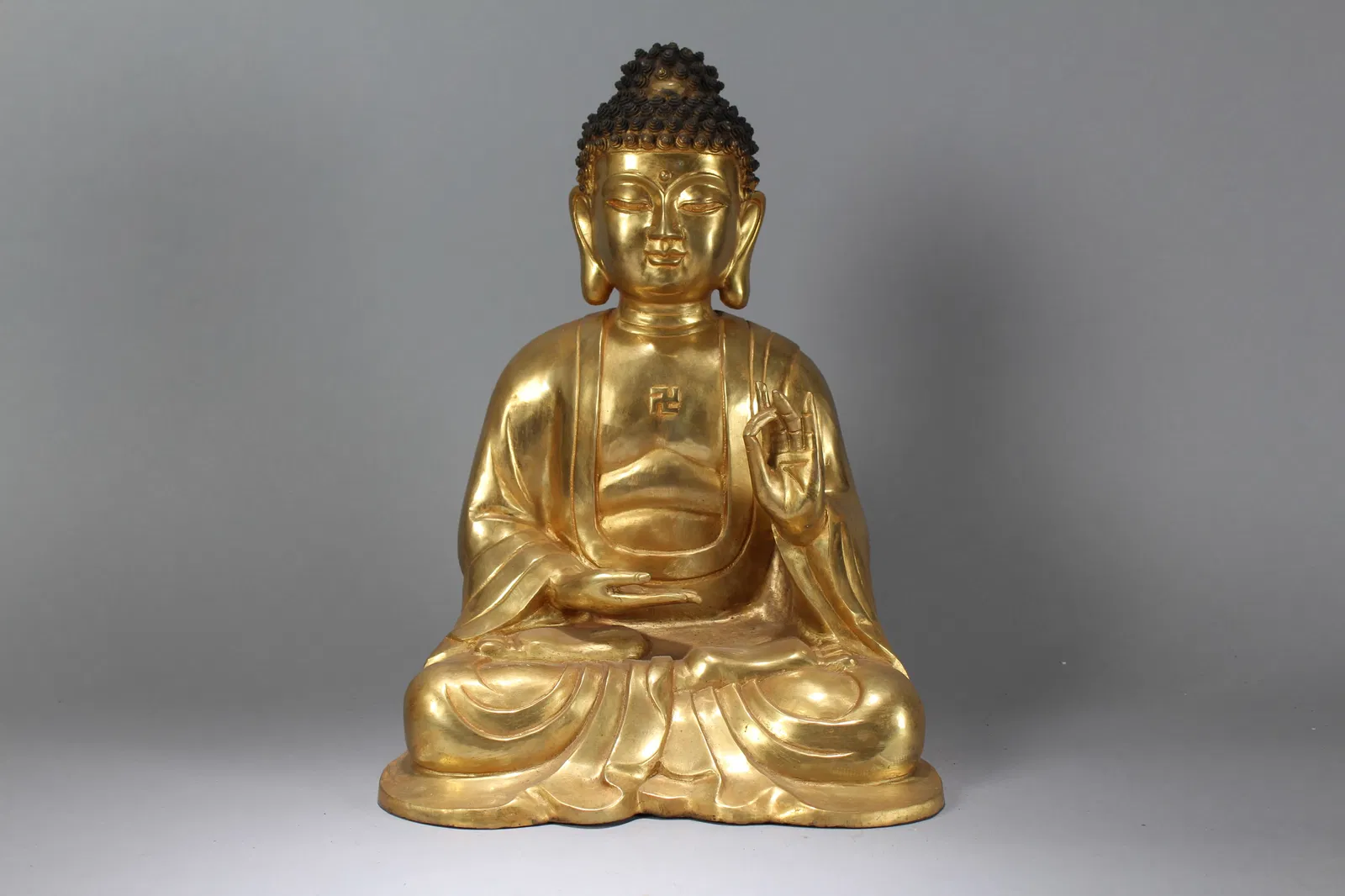 A Chinese Religious Massive Vividly-detailed Gilt Buddha Statue