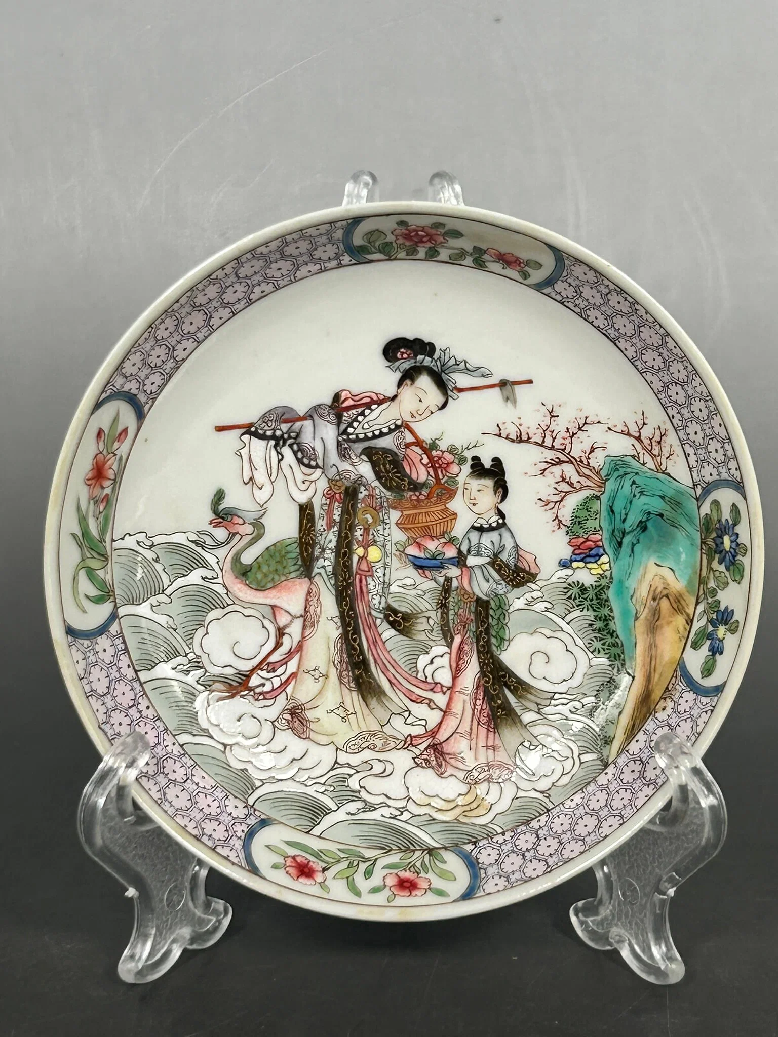 A Chinese Small Famille Rose 'Ladies and Crane' Dish