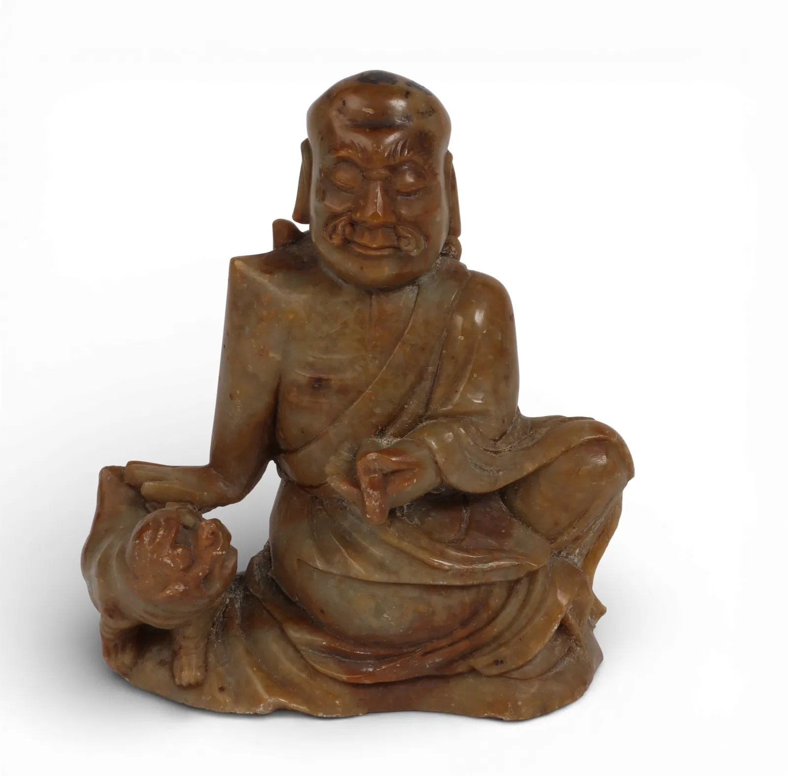A Chinese soapstone model of a seated arhat