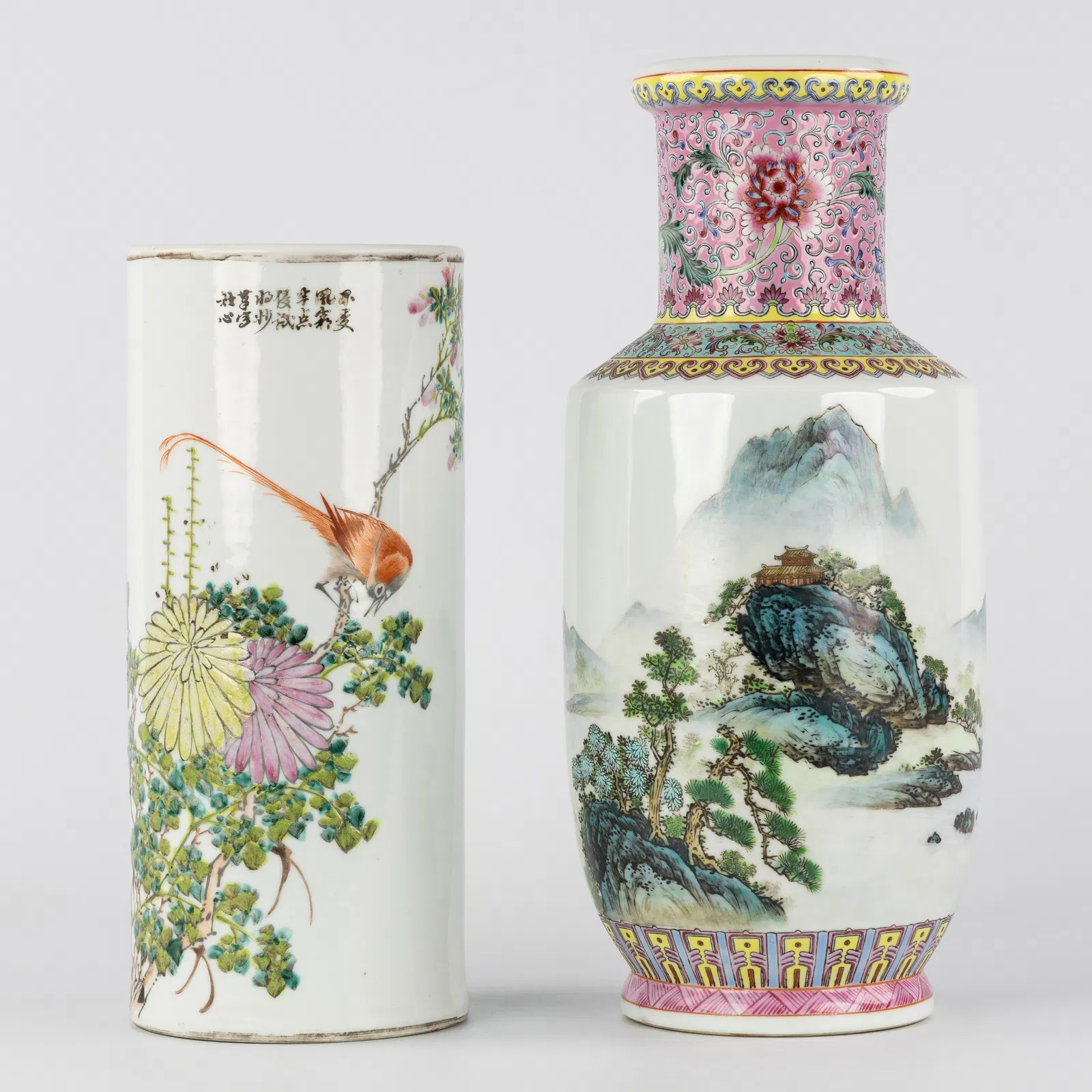 A Chinese Vase and a Hat Stand, Famille Rose, 19th/20th C.