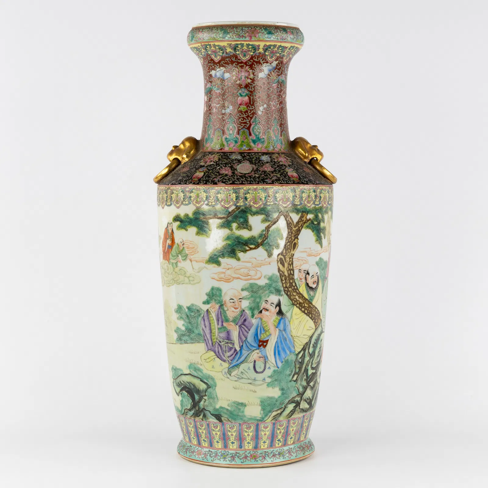 A Chinese Vase, Famille Rose, decorated with Immortals, Qianlong marked.