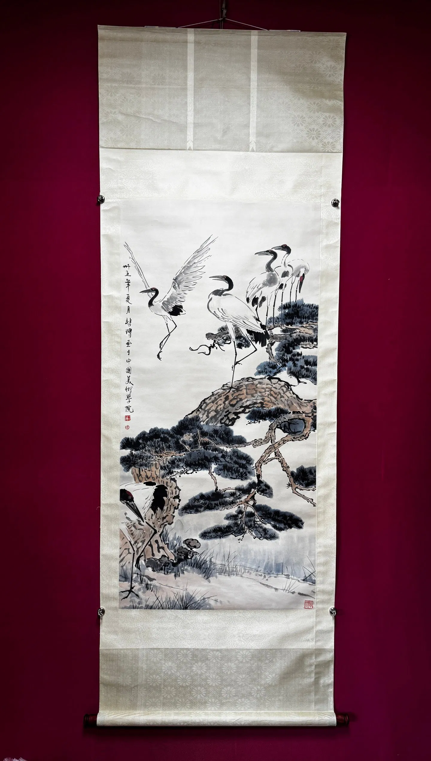 A Chinese Vertical Scroll Ink Flower and Bird Painting on Paper