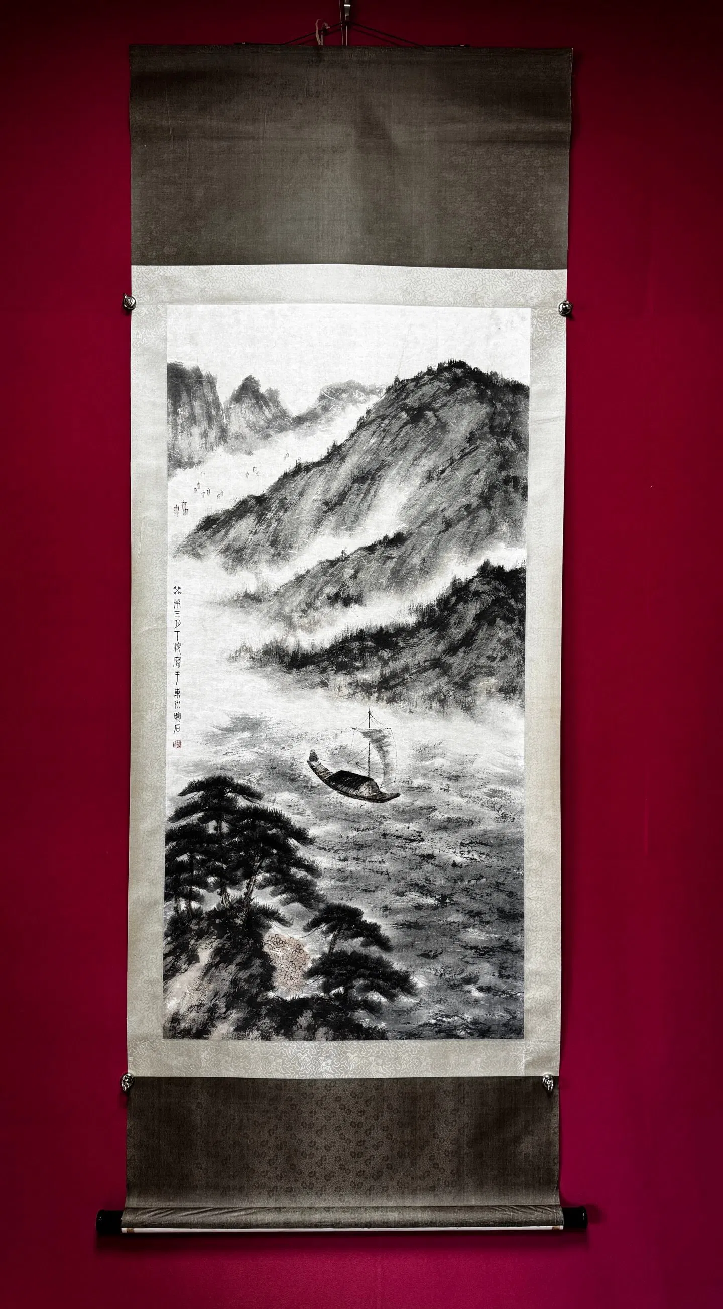 A Chinese Vertical Scroll Ink Landscape Painting on Paper