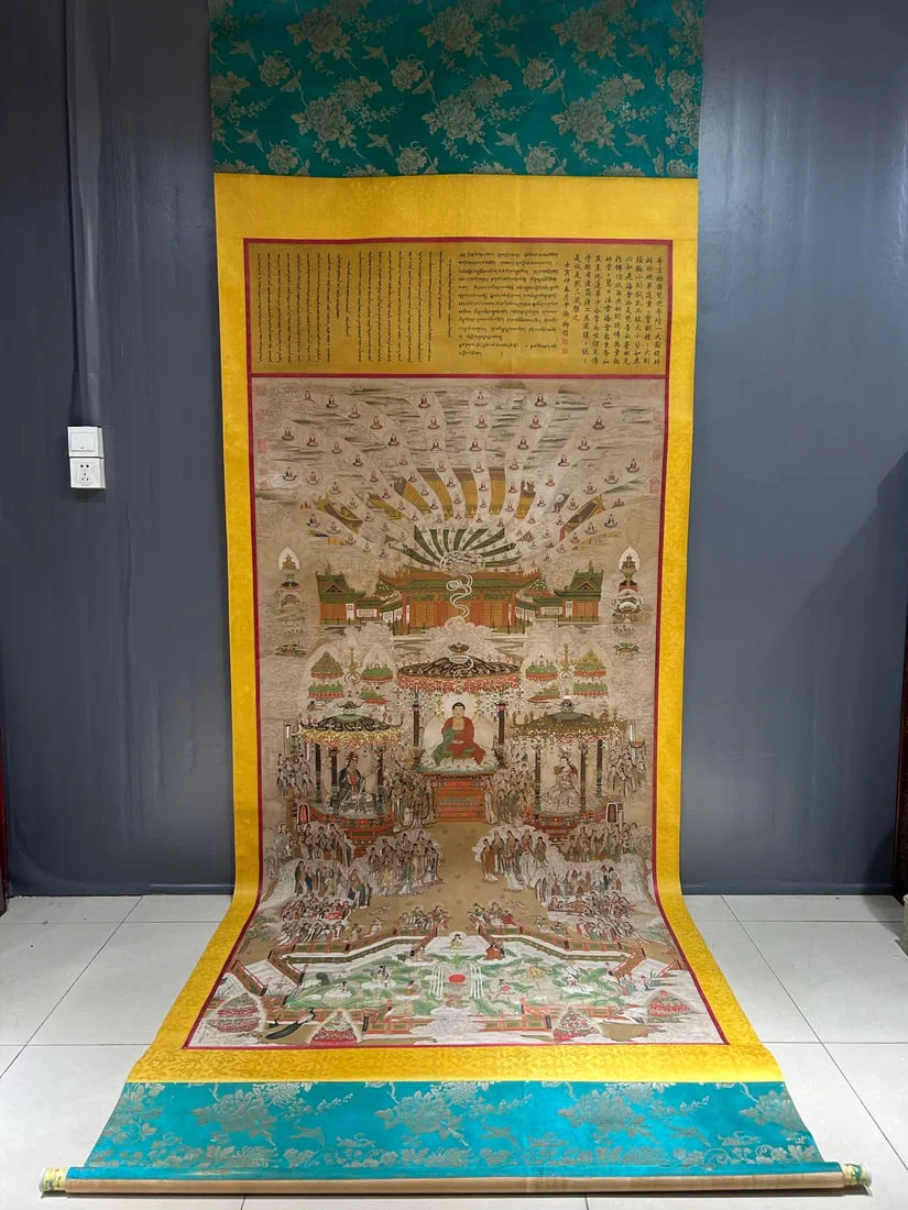 A Chinese Vertical Scroll Ink Painting of Buddha on Silk,Ding Guanpeng