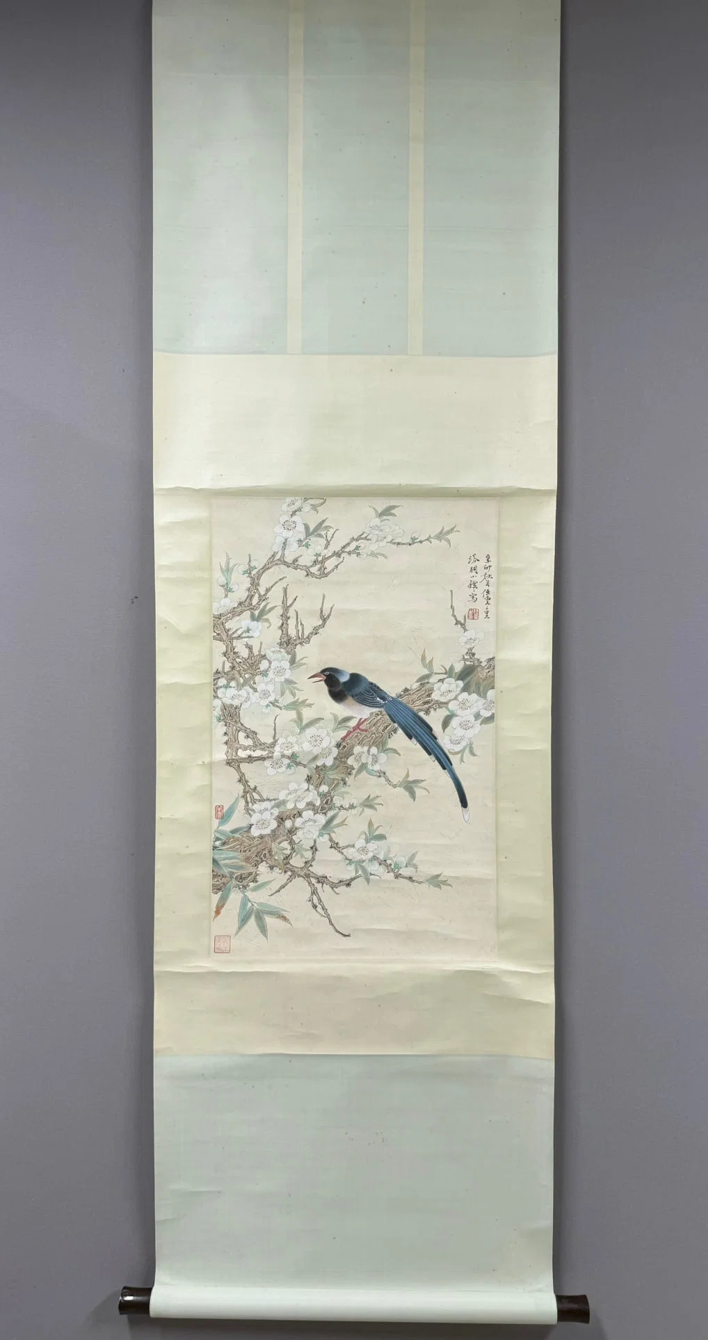 A Chinese Vertical Scroll Ink Painting of Flower and Bird on Paper,Ren Zhong