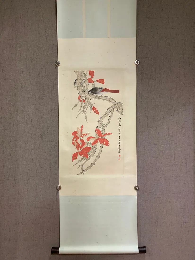 A Chinese Vertical Scroll Ink Painting of Flower and Bird on Paper,Zhang Daqian