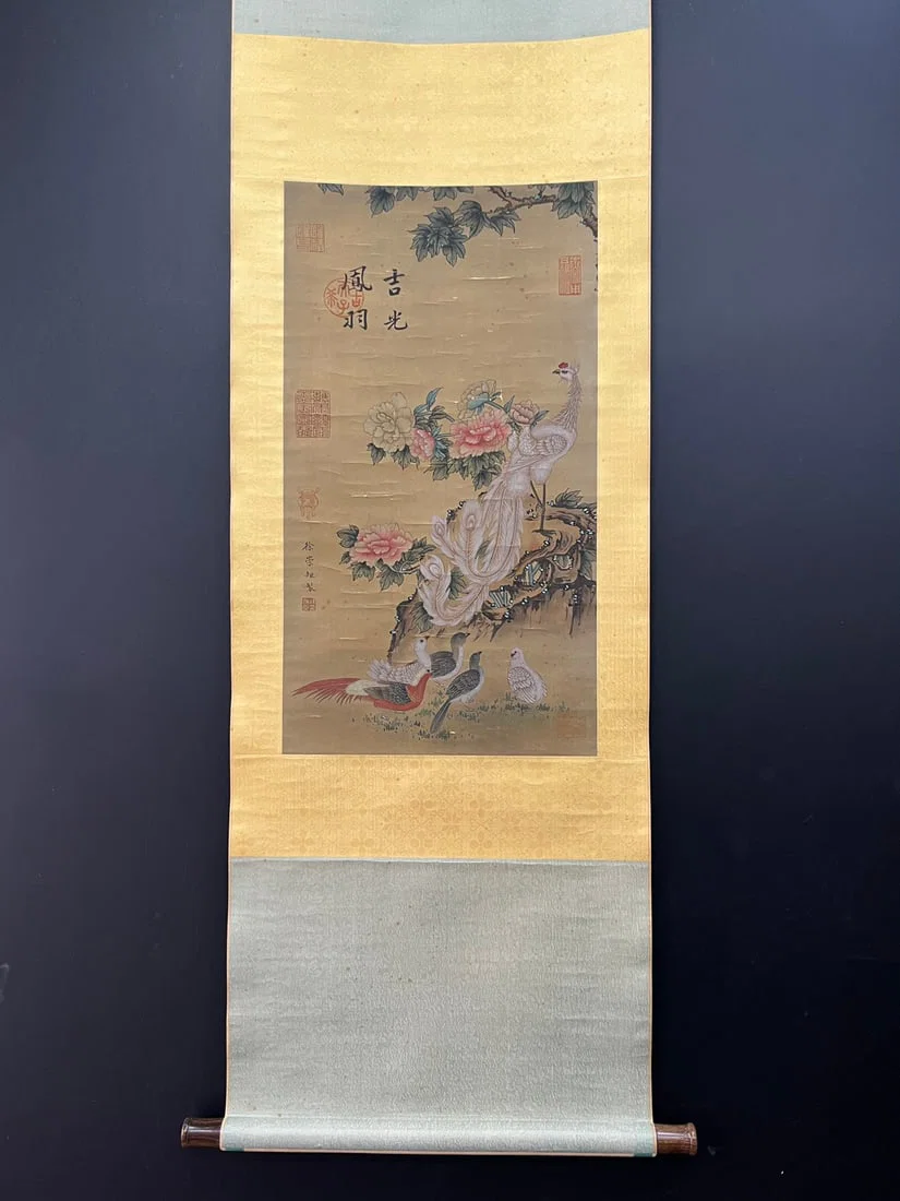 A Chinese Vertical Scroll Ink Painting of Flower and Bird on Silk,Xu Chongju