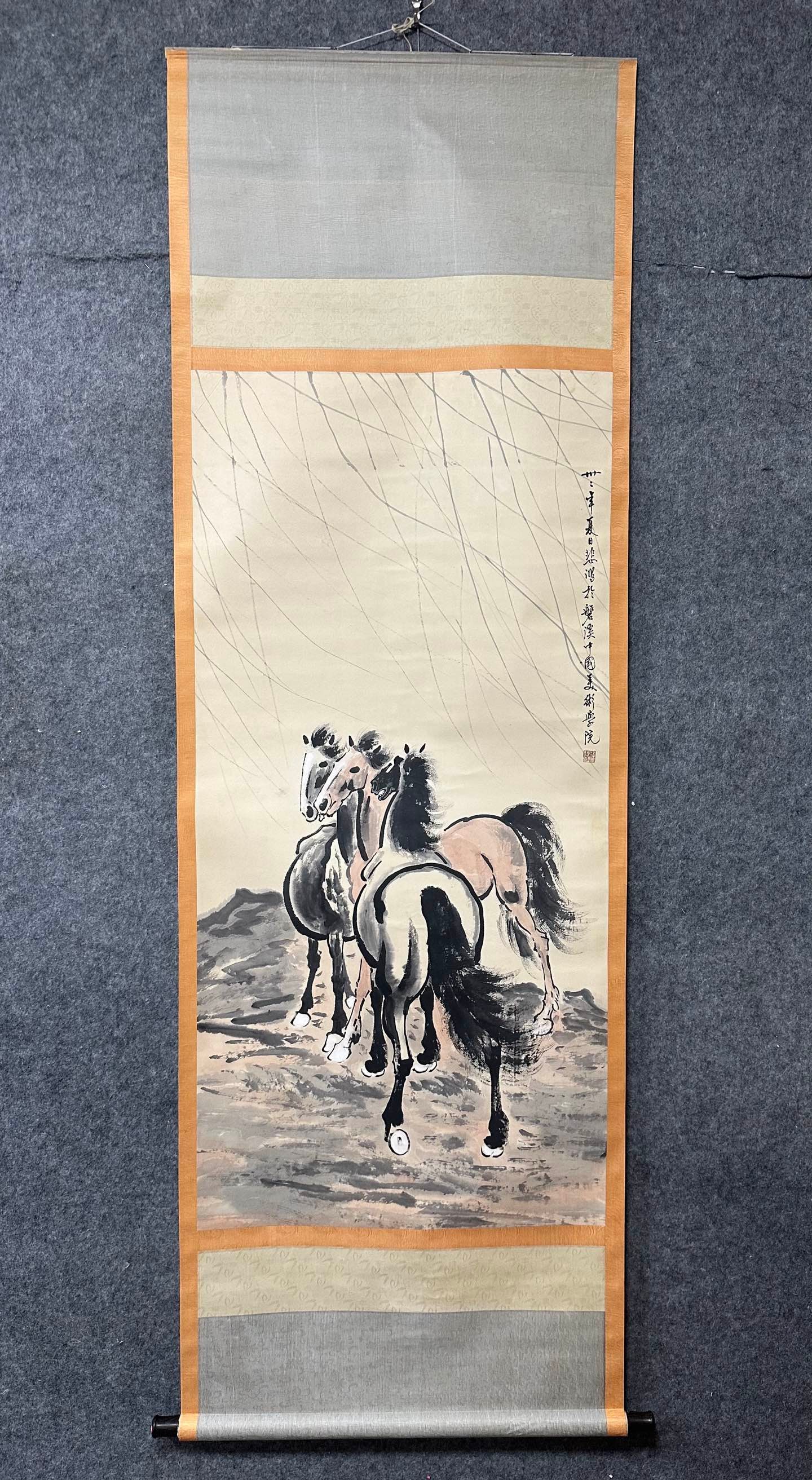 A Chinese Vertical Scroll Ink Painting of Horse on Paper,Xu Beihong