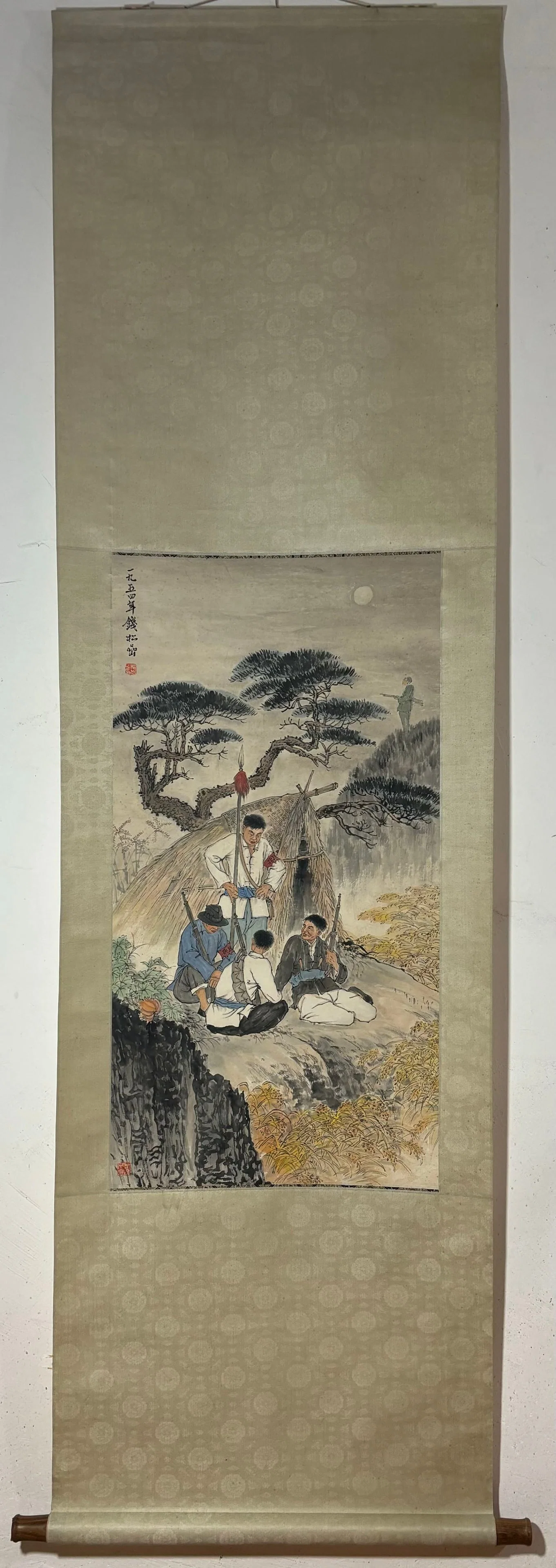 A Chinese Vertical Scroll Ink Painting of Landscape and Figure on Paper,Qian Songyan