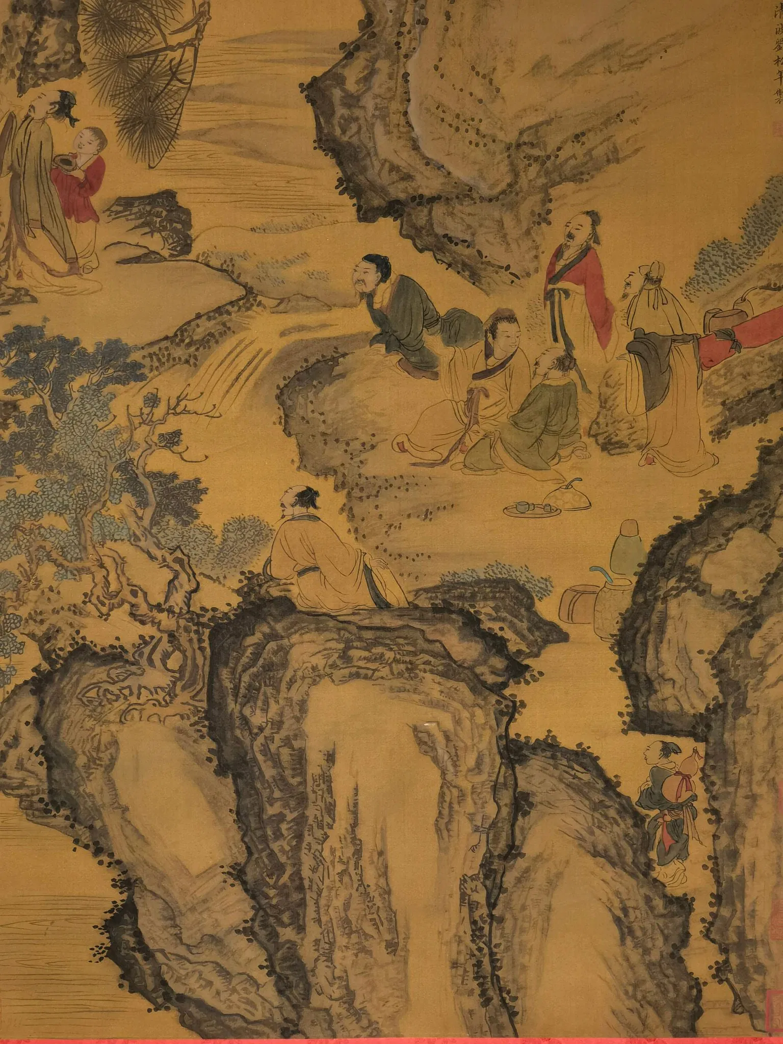 A Chinese Vertical Scroll Ink Painting of Landscape and Figure on Paper,Yuan Songnian