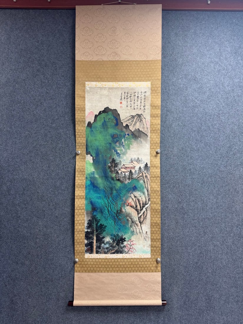 A Chinese Vertical Scroll Ink Painting of Landscape and Figure on Paper,Zhang Daqian