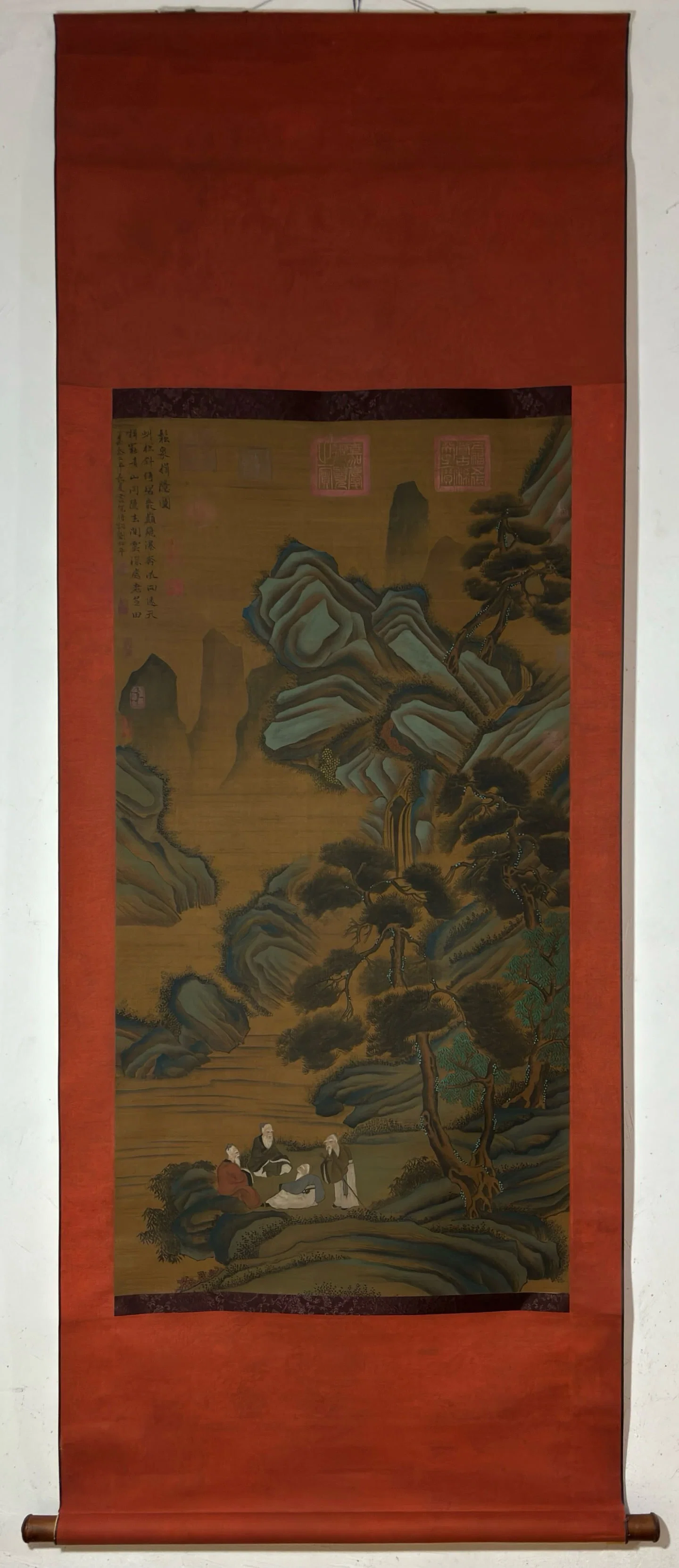 A Chinese Vertical Scroll Ink Painting of Landscape and Figure on Silk,Liu Songnian
