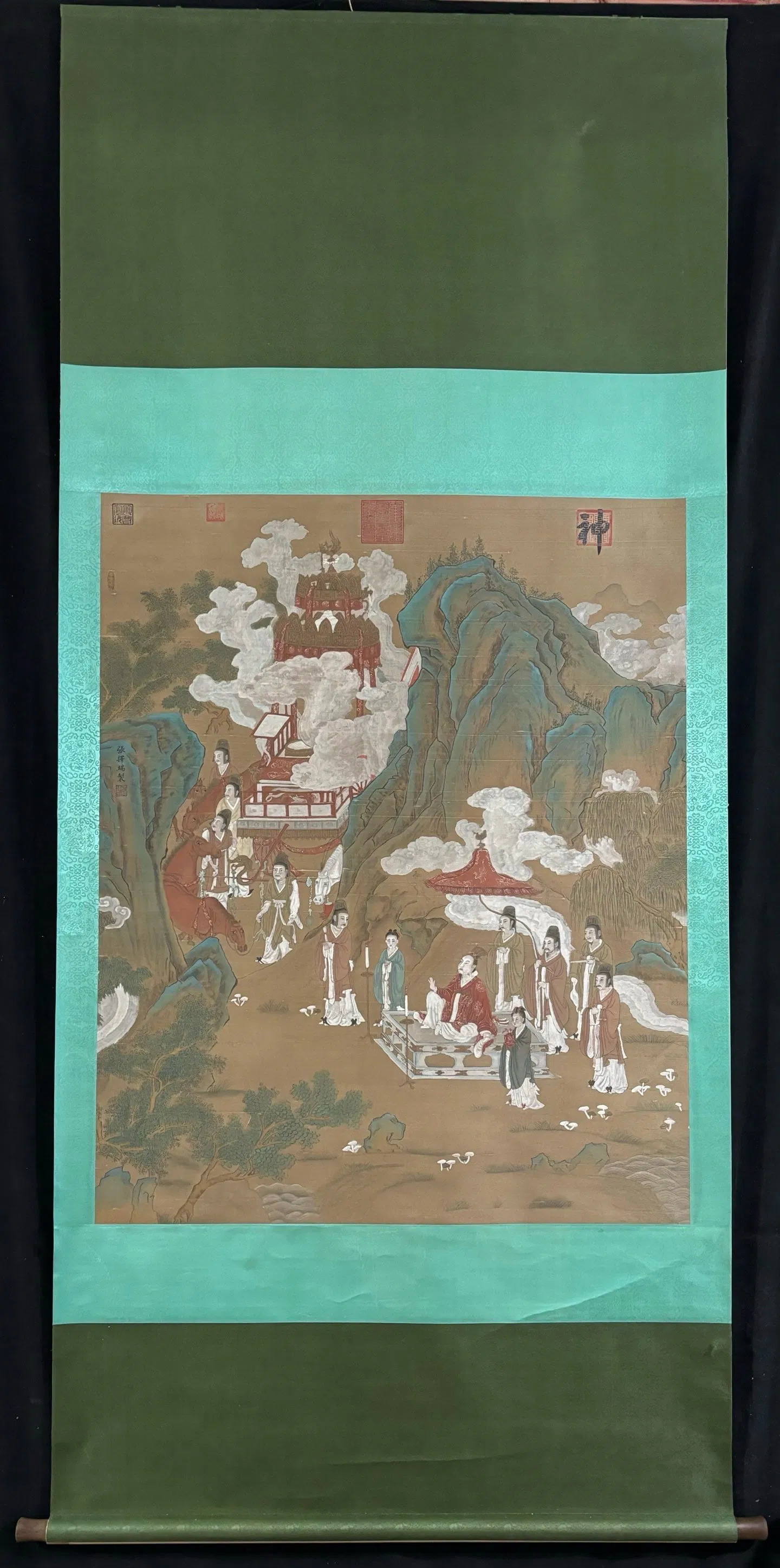 A Chinese Vertical Scroll Ink Painting of Landscape and Figure on Silk,Zhang Zeduan