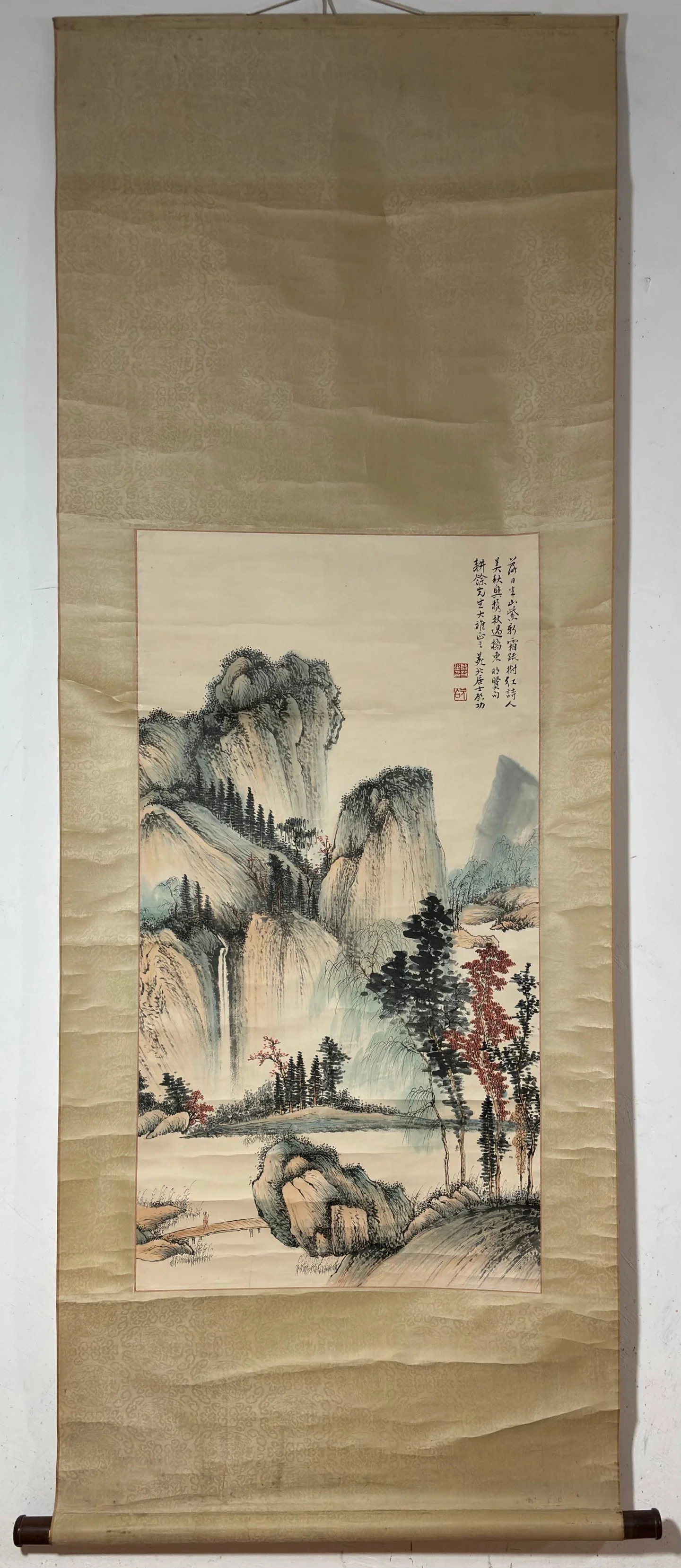 A Chinese Vertical Scroll Ink Painting of Landscape on Paper,Qi Gong