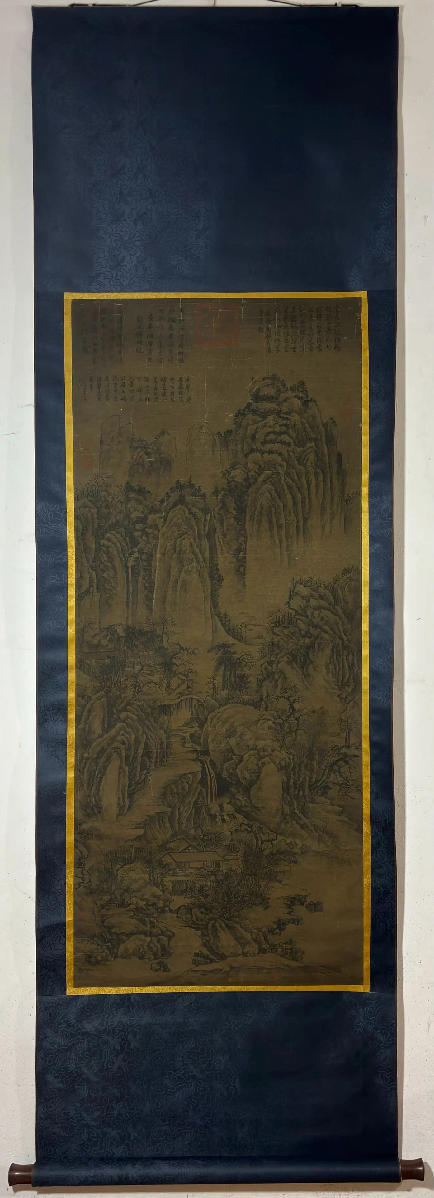 A Chinese Vertical Scroll Ink Painting of Landscape on Silk,Jin Hao