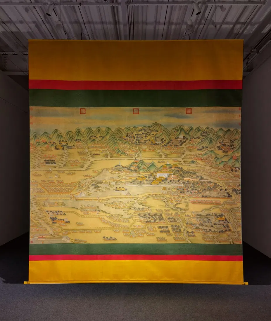 A Chinese Vertical Scroll Ink Painting of Landscape on Silk,Lang Shining