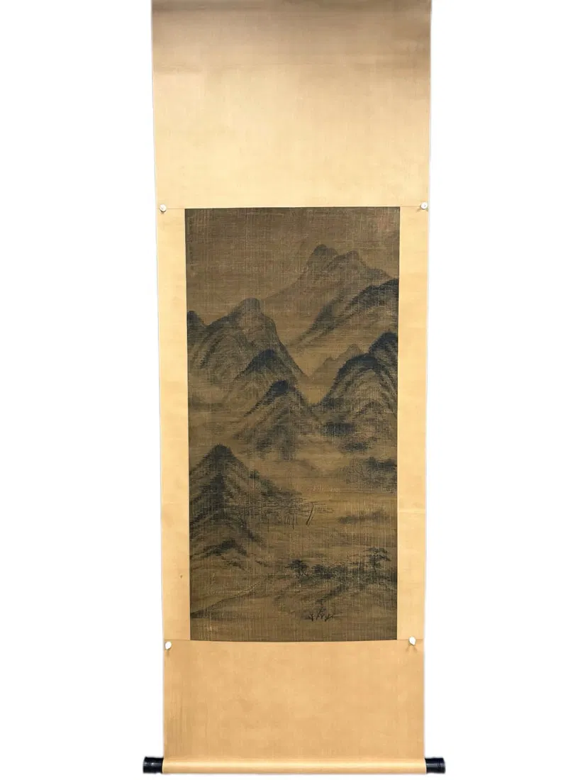A Chinese Vertical Scroll Ink Painting of Landscape on Silk