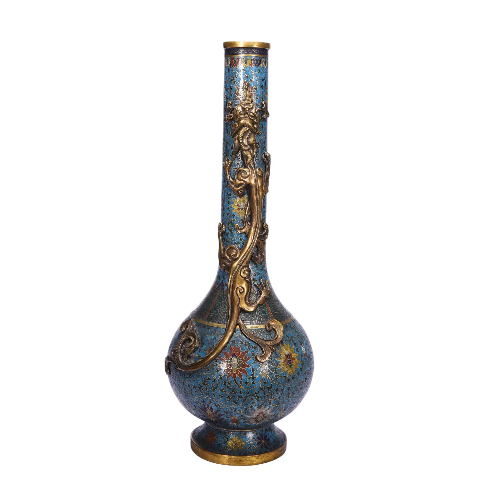 A CLOISONNE ENAMEL CHILONG BOTTLE VASE