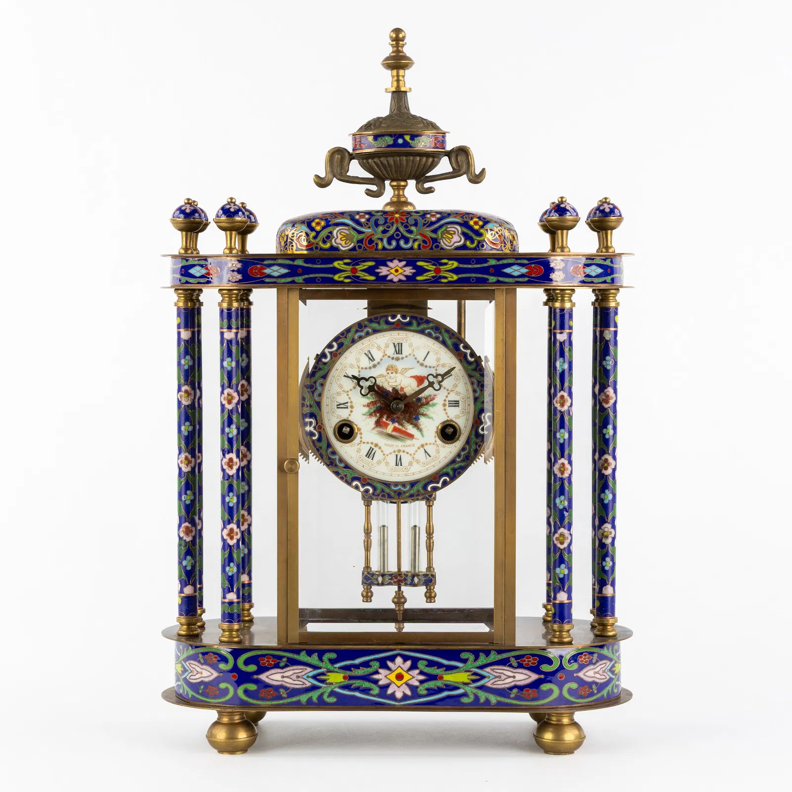 A Cloisonné Table Clock, Bronze and Enamel, France, 20th C.