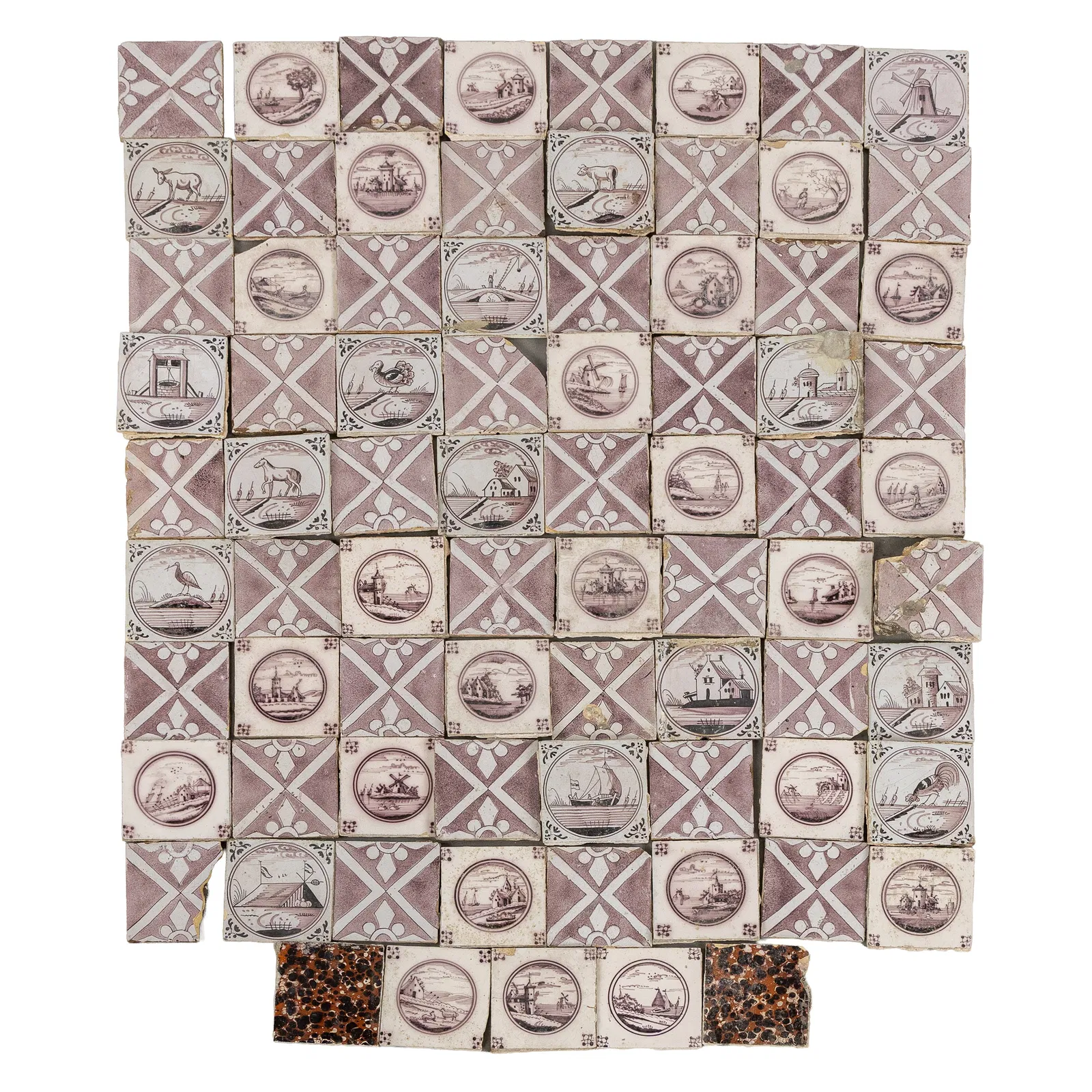 A Collection of 77 Delft manganese tiles, 17th/18th C.