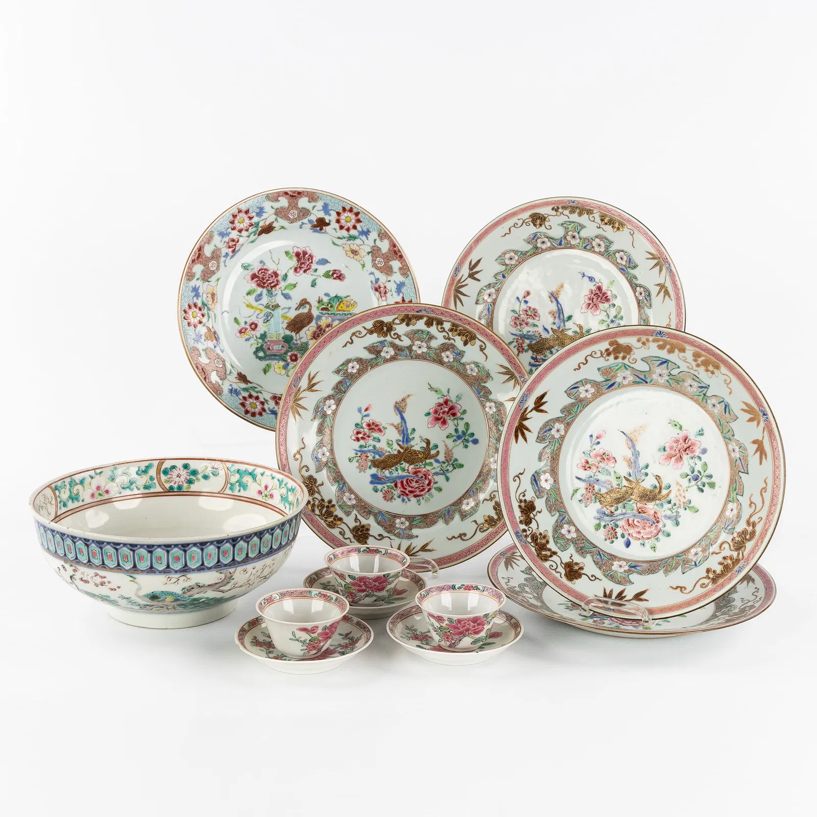 A Collection of Chinese porcelain, Famille Rose, Heron and Goose plates, a Bowl with a Phoenix decor