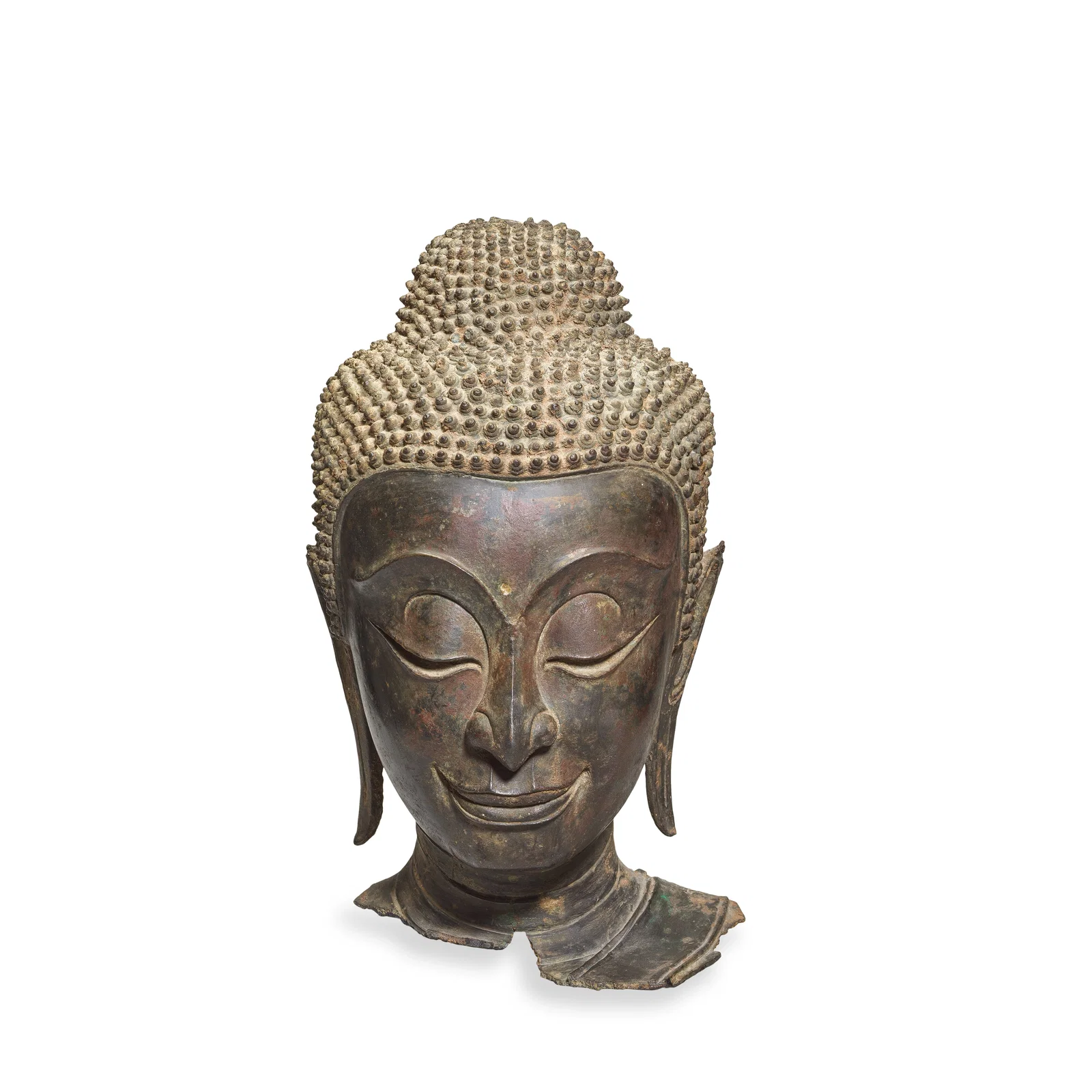 A COPPER ALLOY HEAD OF BUDDHA Thailand or Laos, circa 17th century