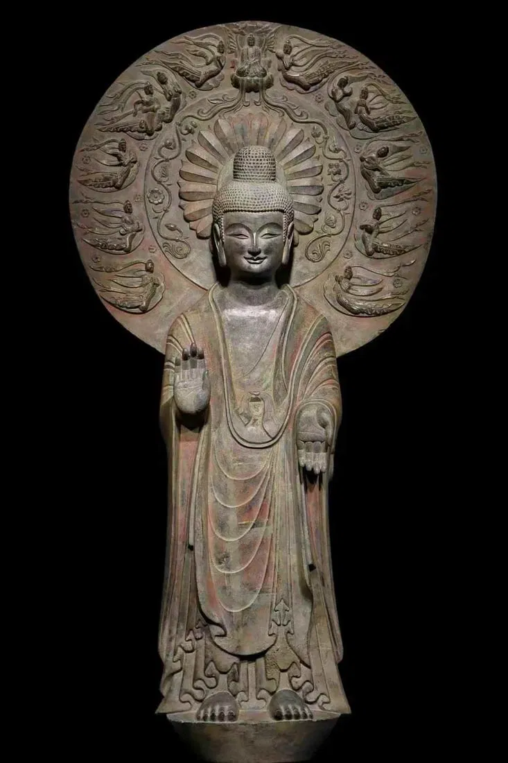 A Da Wei painted backlit Buddha statue