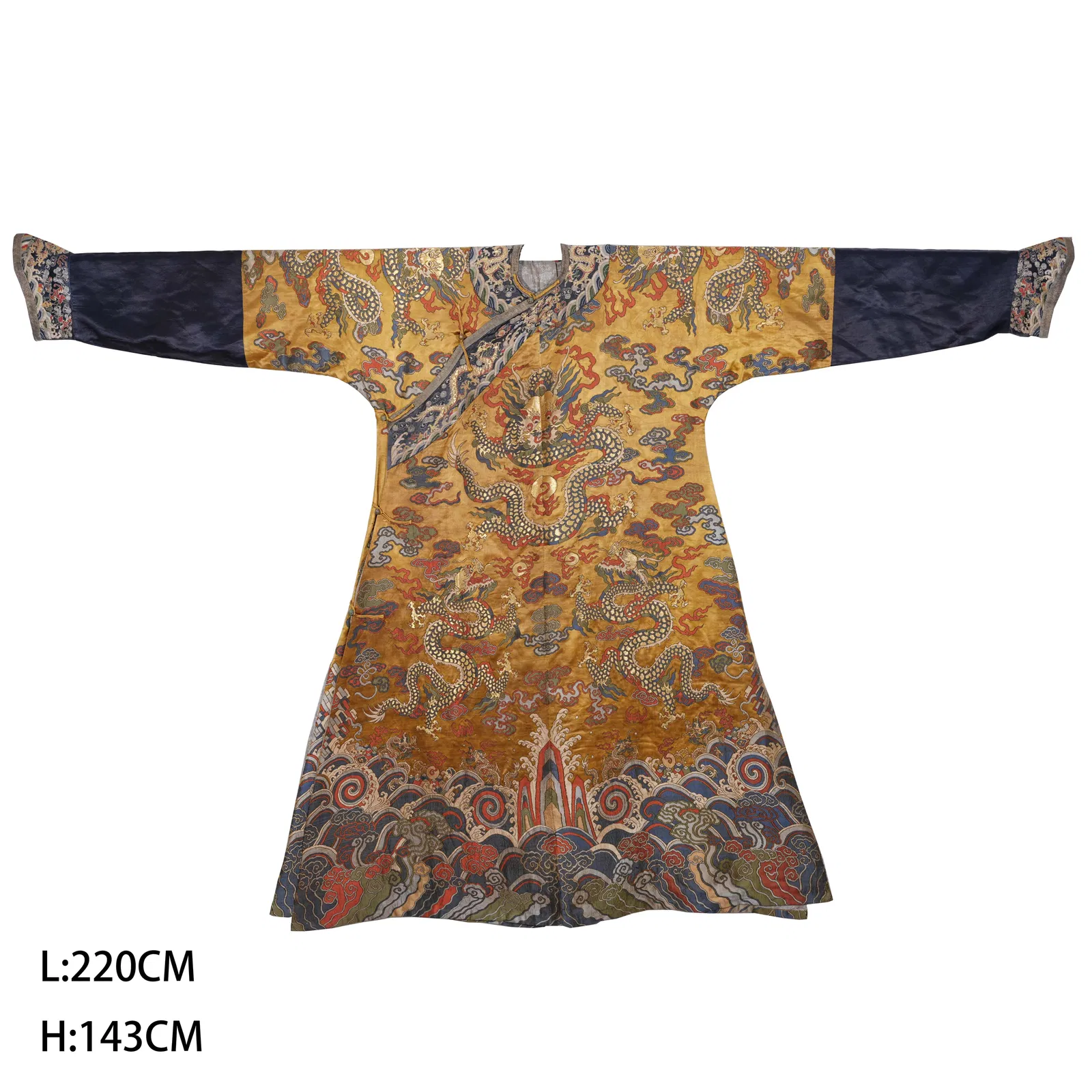 A DRAGON ROBE WITH DRAGON AND OCEAN WAVE PATTERN, KESI WEAVING.