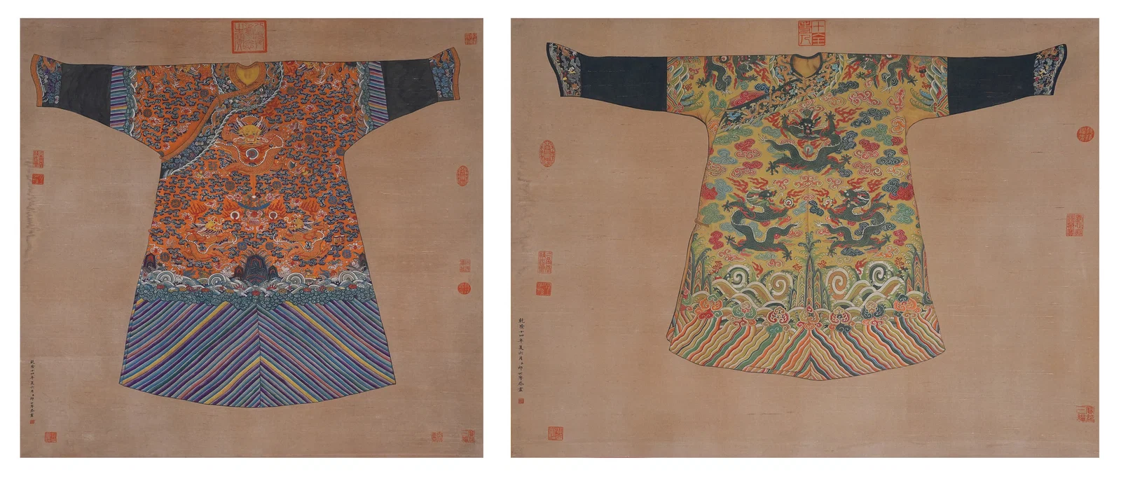 A DRAGON ROBES (SET) ON SILK BY LANG SHINING.郎世寧