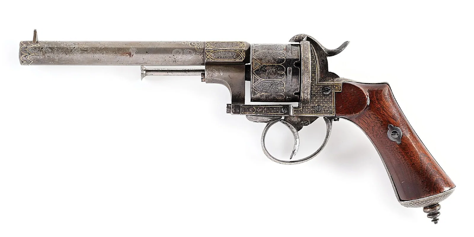 (A) ENGRAVED AND GOLD INLAID BELGIAN E. LEFAUCHEUX "STONEWALL JACKSON" MODEL DOUBLE ACTION PINFIRE