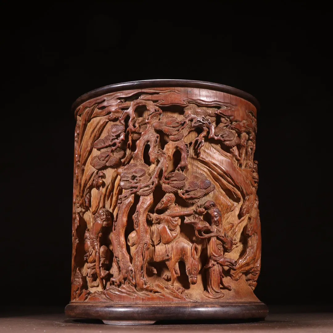 A Exquisite Bamboo Carving Character and Story Pattern Brush Pot