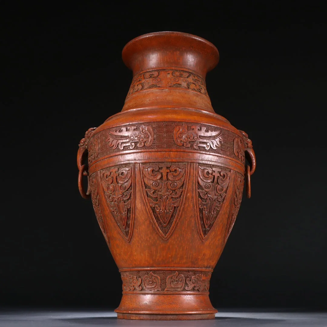 A Exquisite Bamboo Taotie Pattern Double-Ears Vase