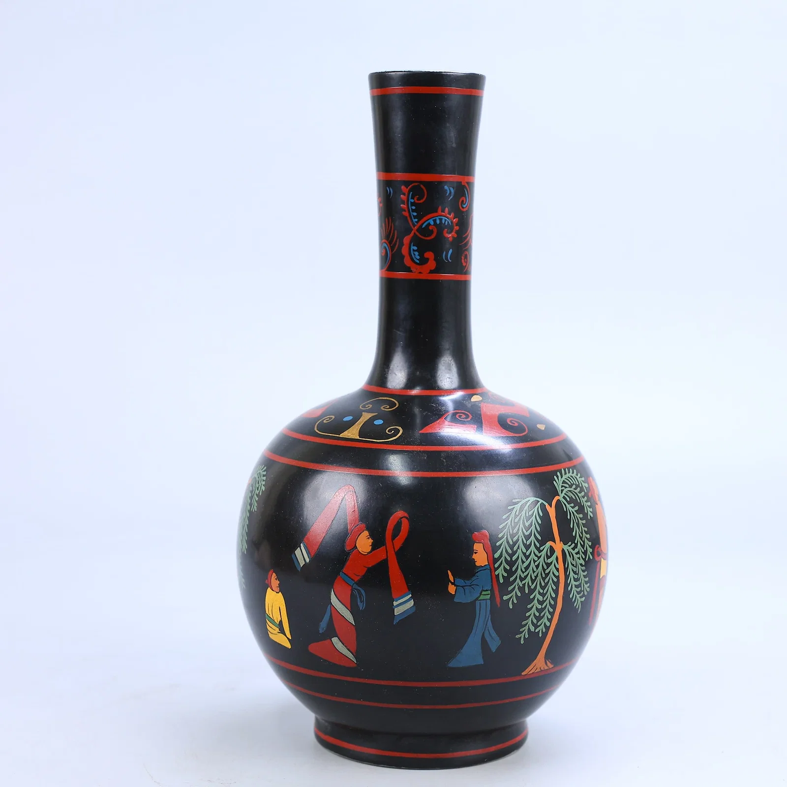 A Exquisite Black Ground Doucai Human Pattern Vase