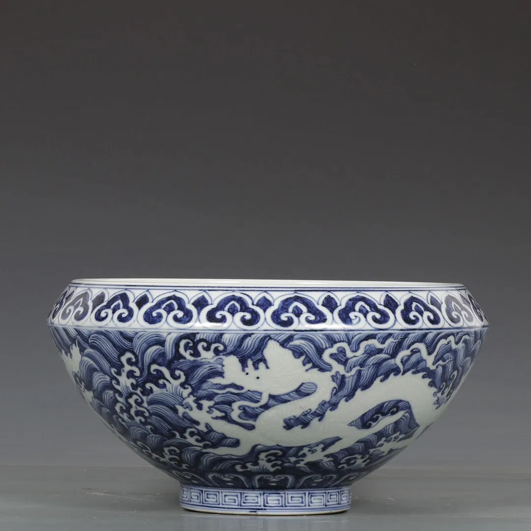 A Exquisite Blue and White Seawater Dragon Pattern Bowl