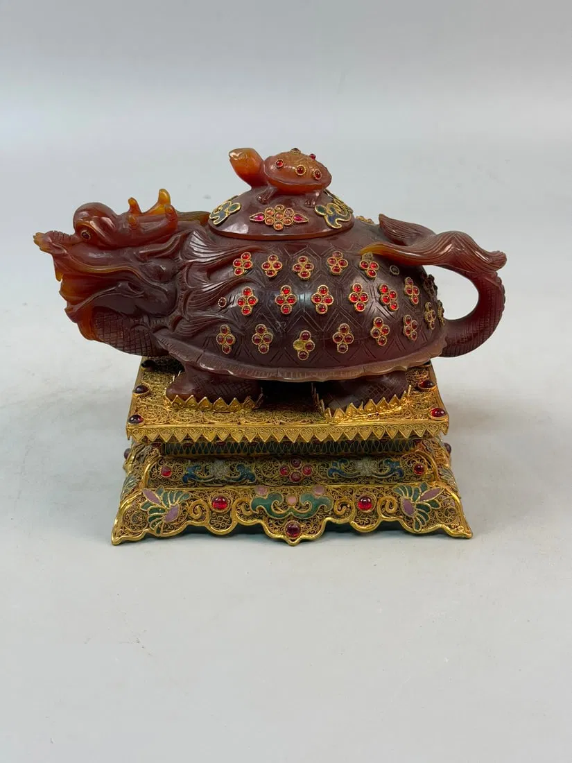 A Exquisite Cloisonne Gold-Plated Inlaid Agate Dragon Ewer