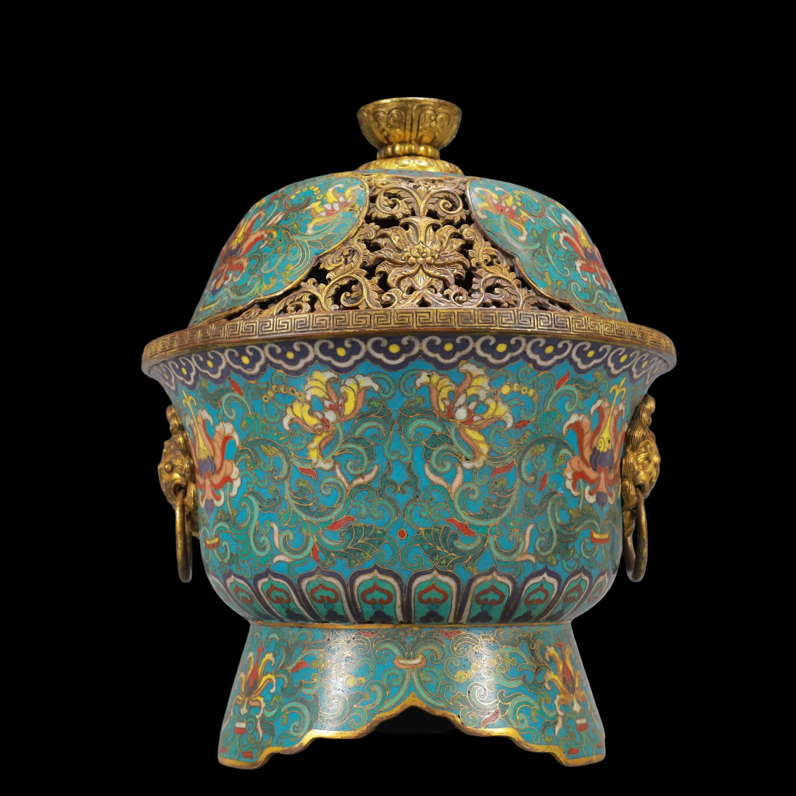 A Exquisite Cloisonne Lotus Pattern Double-Ears Censer