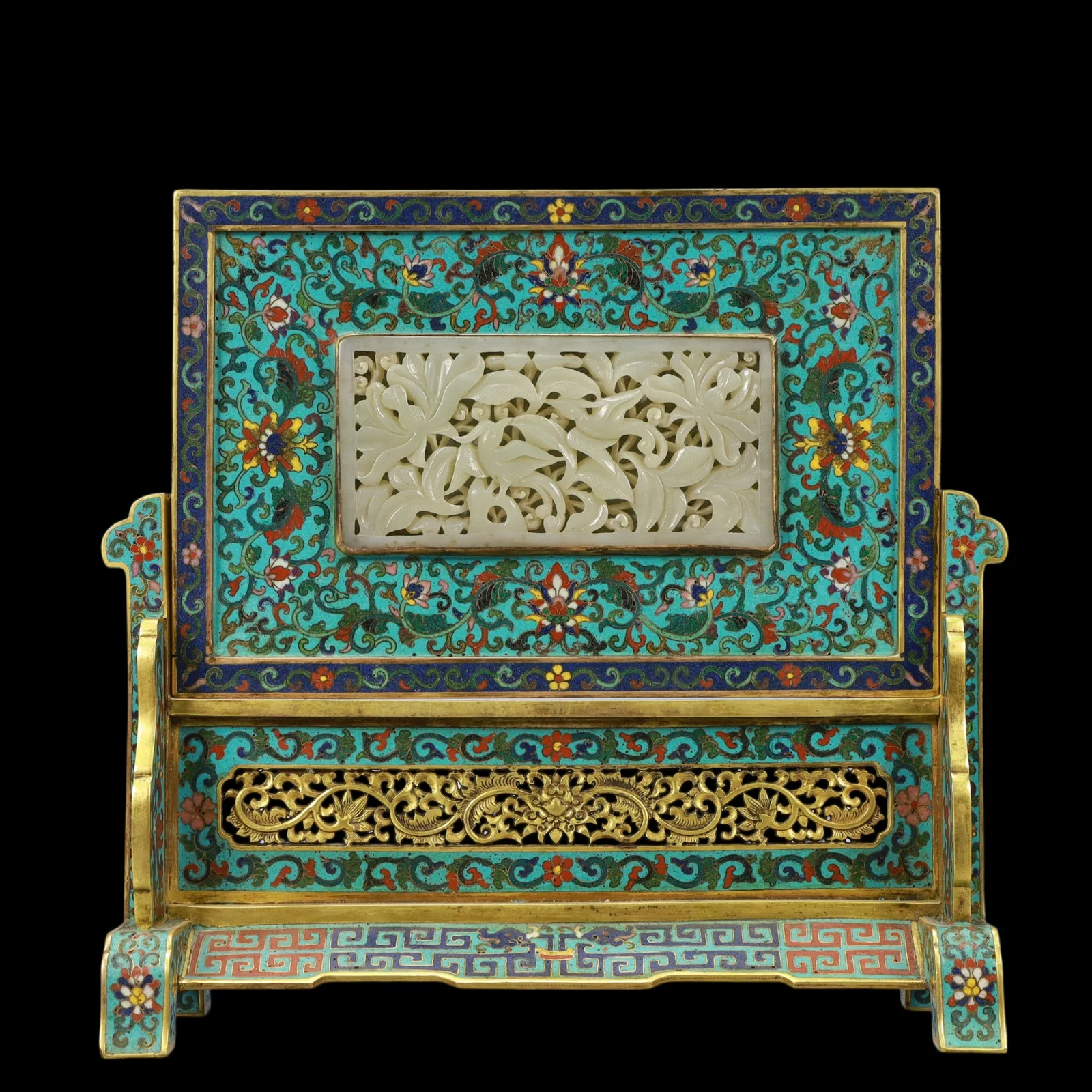 A Exquisite Cloisonne Lotus Pattern Dragon and Phoenix Pattern Screen