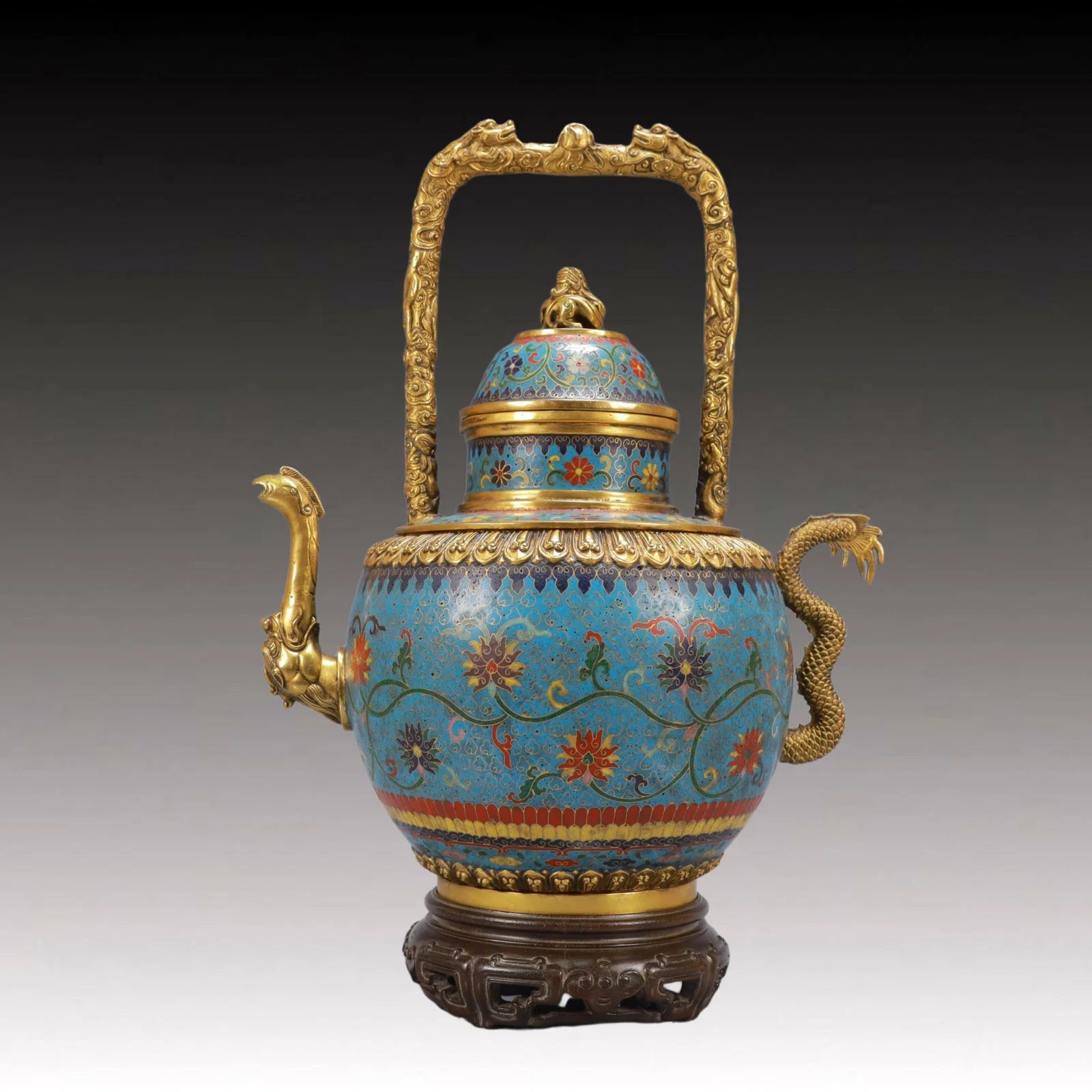 A Exquisite Cloisonne Lotus Pattern Dragon Pattern Ewer