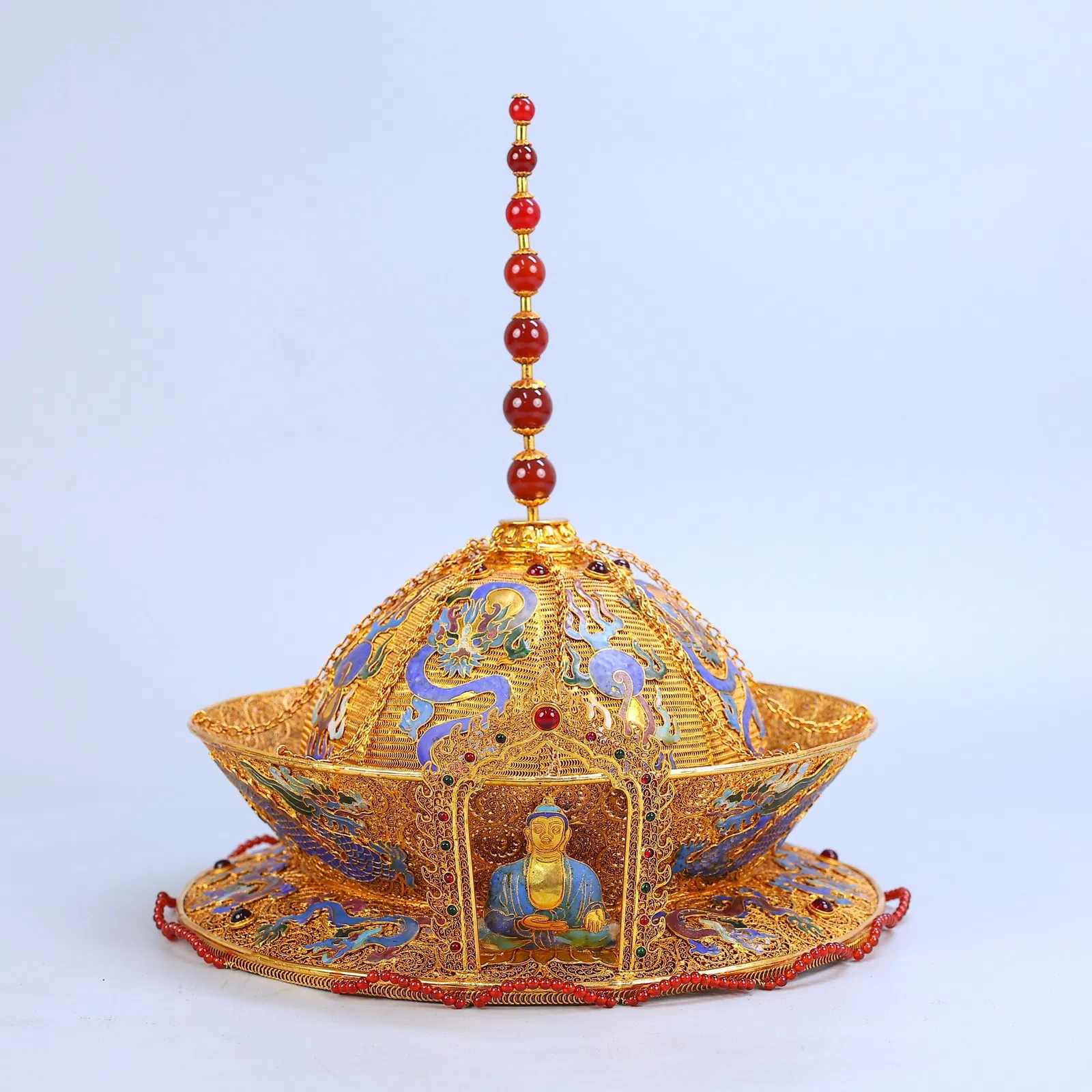 A Exquisite Cloisonne Multi-Gem Inlaid Jade Hat