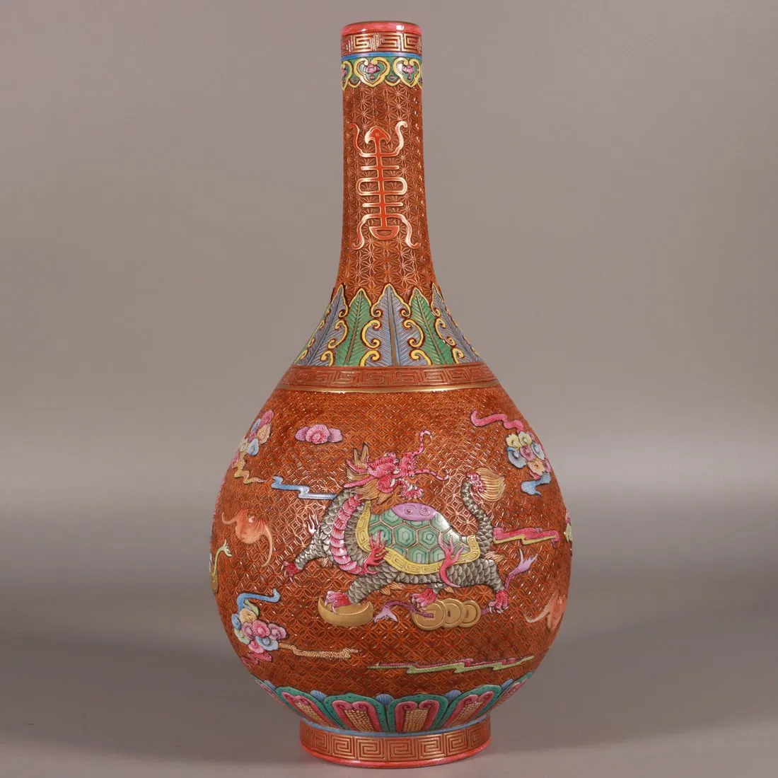 A Exquisite Enamel Sauce Glazed Auspicious Beast Pattern Vase