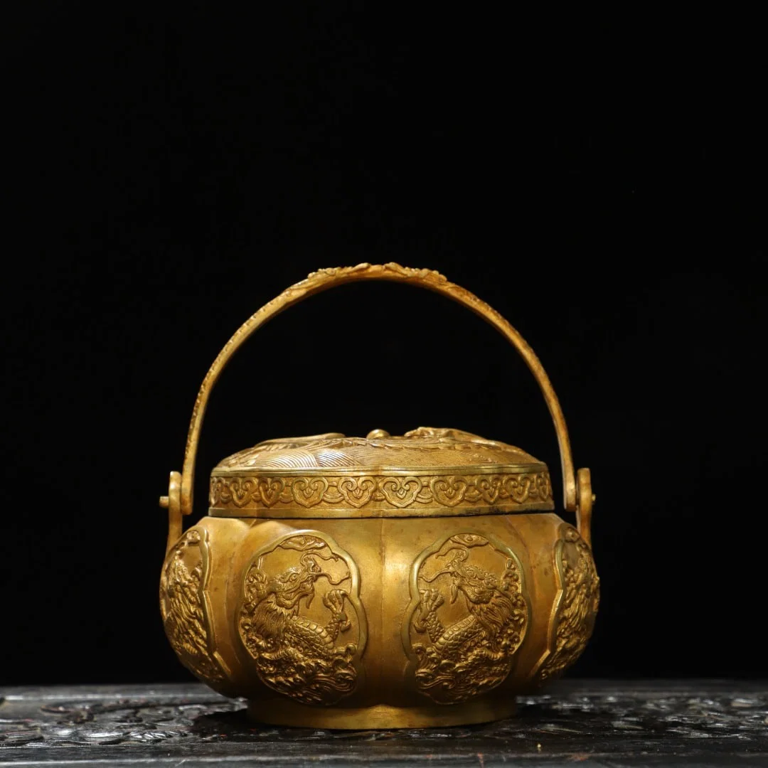 A Exquisite Gilt Bronze Dragon and Phoenix Pattern Censer