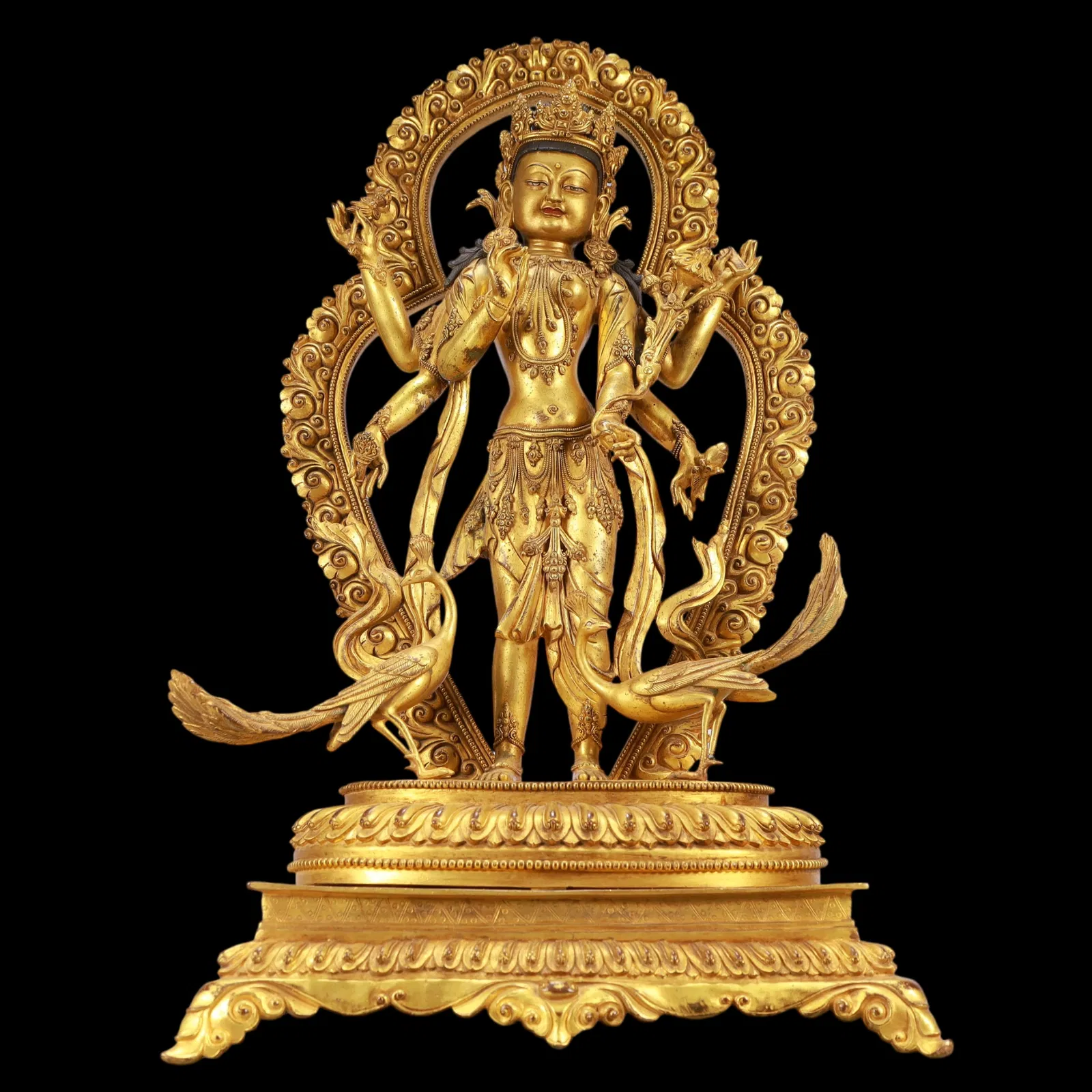 A Exquisite Gilt Bronze Four-arms Buddha statue