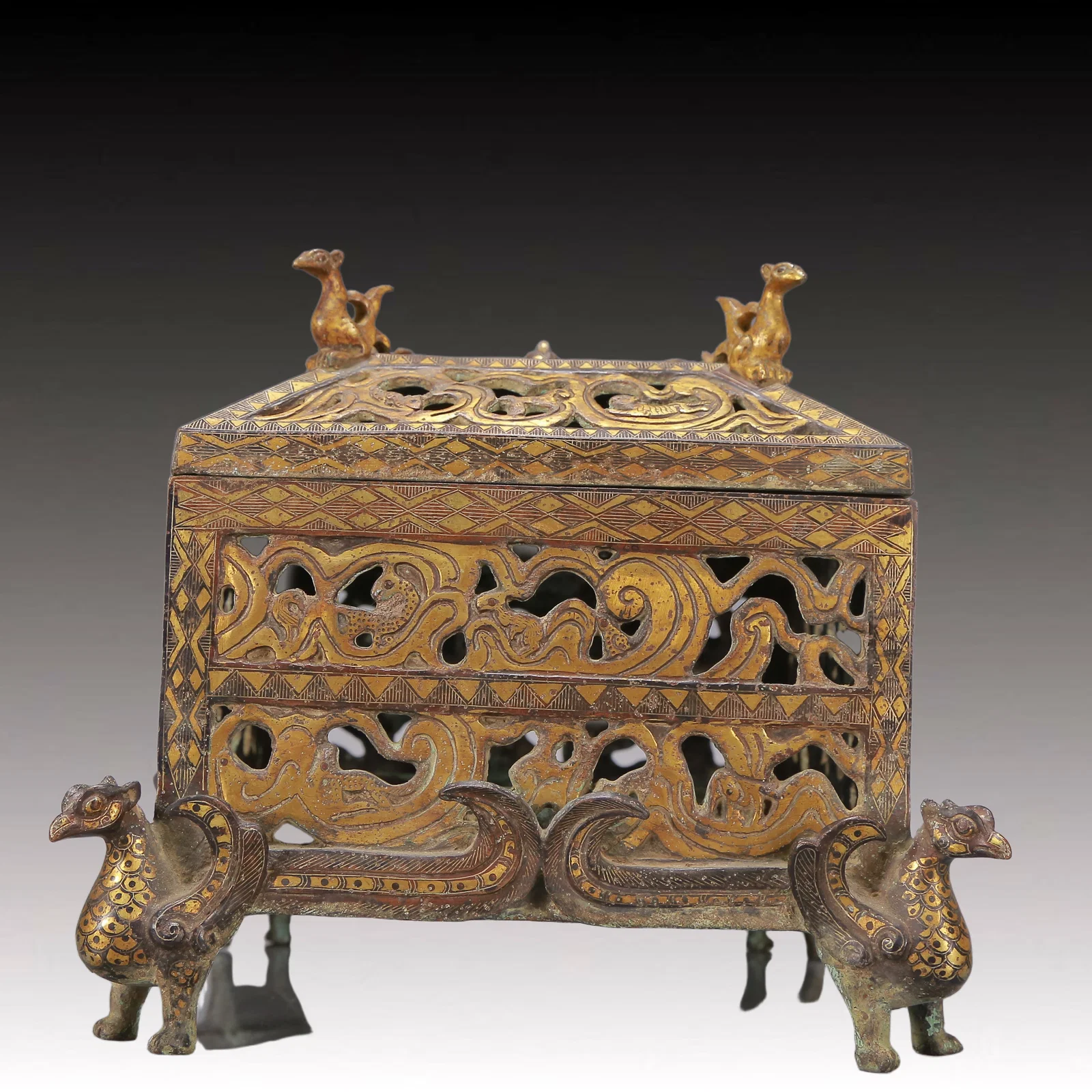 A Exquisite Gold and Silver-Inlaid Bronze Auspicious Beast Pattern Censer