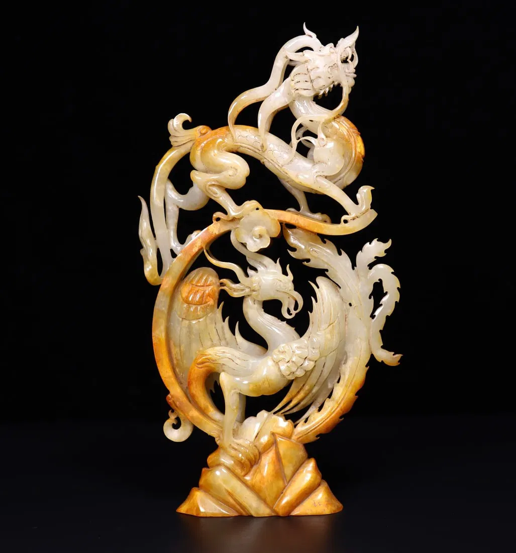 A Exquisite Hetian Jade Dragon and Phoenix Ornament