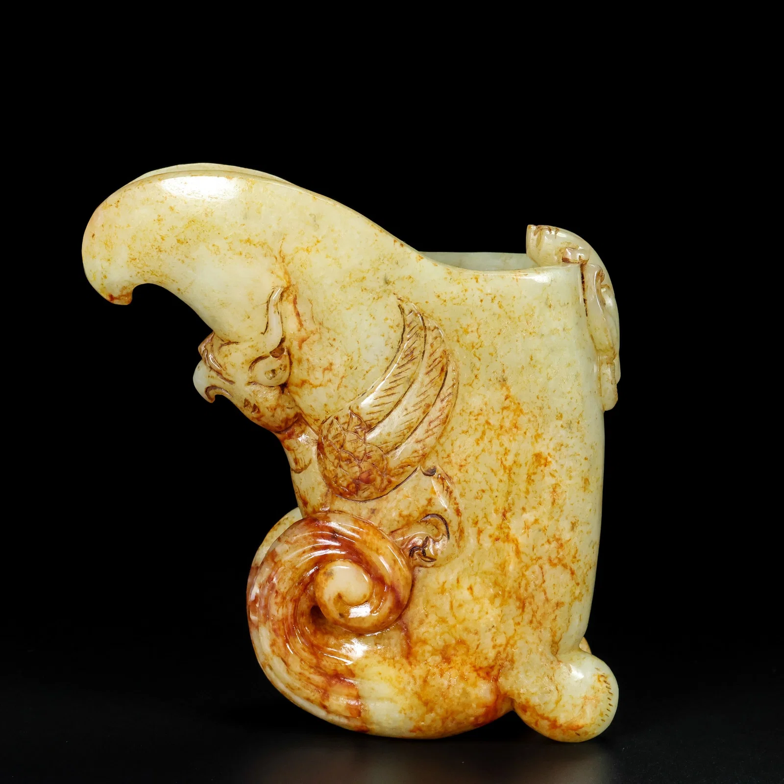 A Exquisite Hotan Jade Dragon Phoenix Goblet