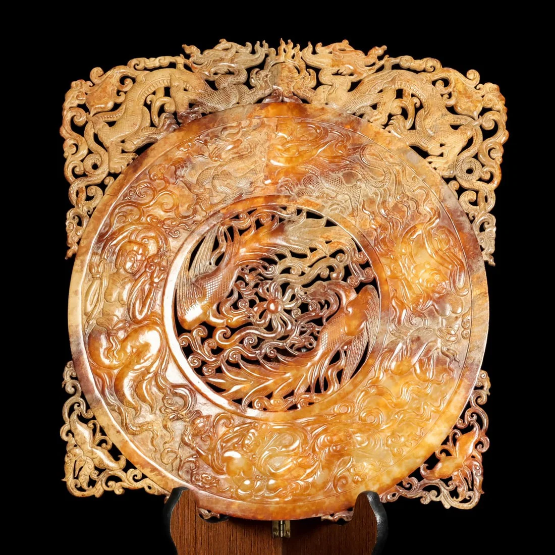 A Exquisite Hotan Jade Dragon Phoenix Pattern Jade Bi