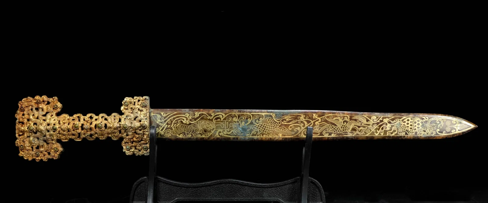 A Exquisite Hotan Jade Gold Inlay Sword