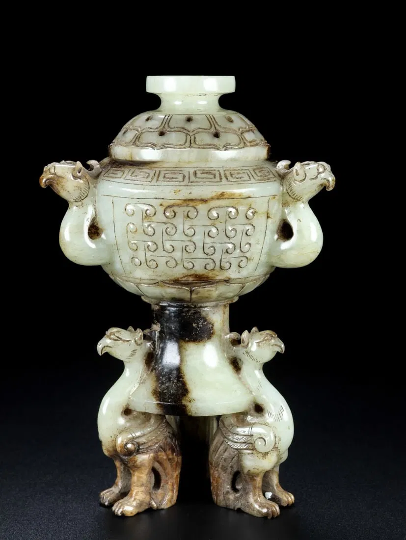 A Exquisite Hotan Jade Phoenix-Ears Censer