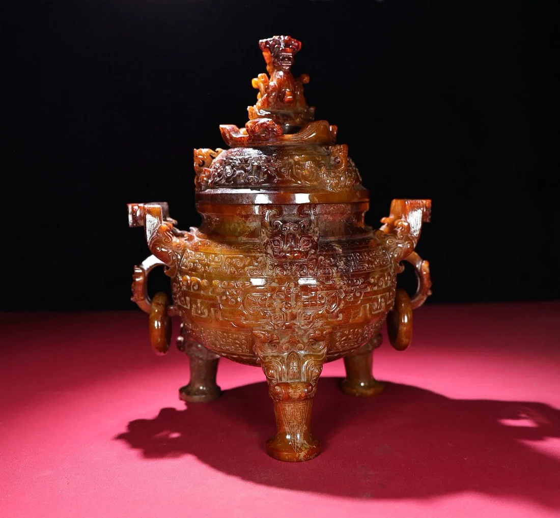 A Exquisite Hotan Jade Tripod Double-Ears Censer