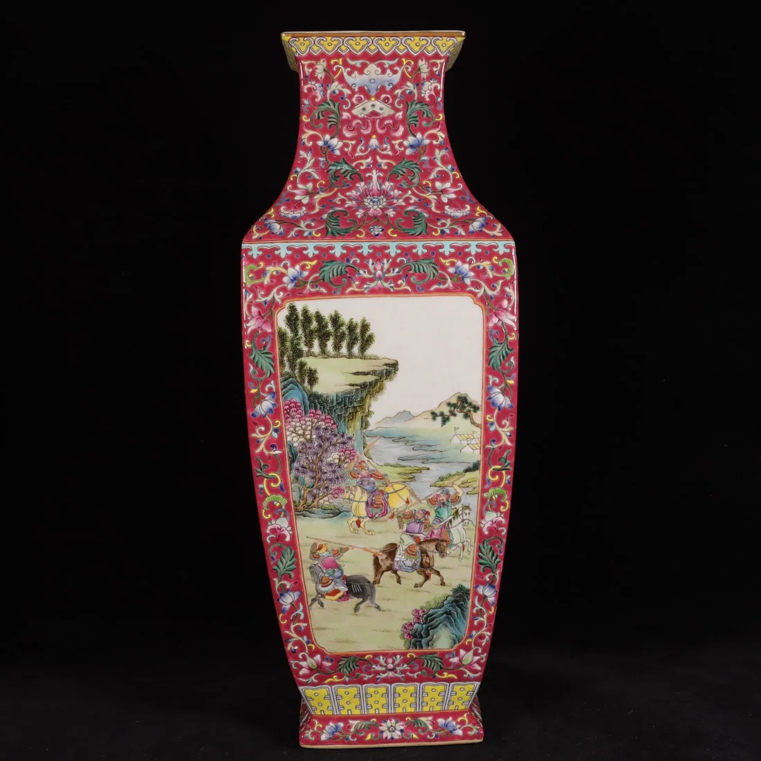 A Exquisite Ruby Red Ground Famille-Rose Figures Pattern Vase